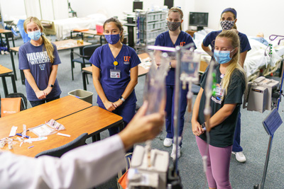 Fall of 2020 looked a little different in the wake of the COVID-19 pandemic as B.S.N. students returned to clinicals in a physically distanced classroom where class sizes have been dramatically decreased to help fight the spread of COVID-19. — © UF Health, Photo by Louis Brems