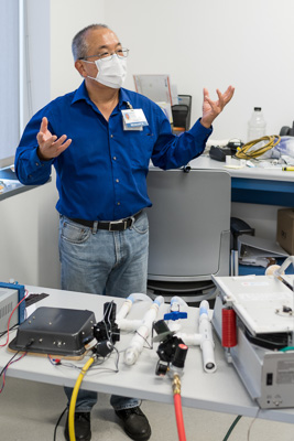 Samsun Lampotang, Ph.D., and a group of researchers led the way in designing, building low-cost, open-source ventilators to address urgent needs during the coronavirus pandemic. — © University of Florida, Photo by Louis Brems