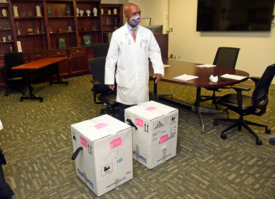 UF Health Jacksonville received a shipment of 20,000 Pfizer-BioNTech COVID-19 vaccines on Dec. 14, 2020. UF Health Jacksonville was one of the “Pfizer Five” — a handful of sites in Florida selected to receive the initial distribution.