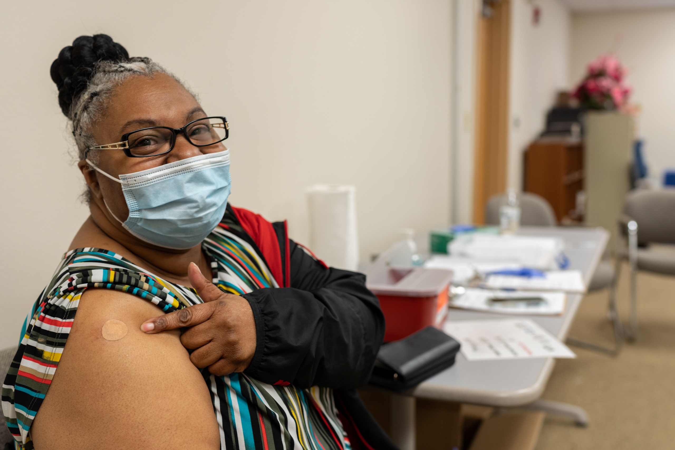 Image: Vera Montgomery was one of several hundred people who received a COVID-19 vaccination at the Mt. Moriah Missionary Baptist Church in Gainesville last Friday. The event was a collaboration between UF Health and the state Department of Health in Alachua County. (Photo by Jesse Jones)